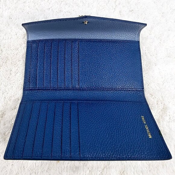 MICHAEL KORS Money Pieces Large Blue Pebble Leather Tri-Fold Envelope Wallet - Picture 12 of 16
